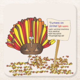 Posavasos Cuadrado De Papel Una Turquía divertida, colorida y Personalizado