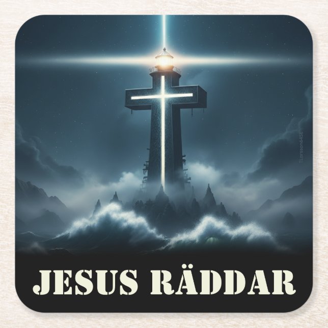 Posavasos Cuadrado De Papel Underlägg — Jesus räddar (Anverso)