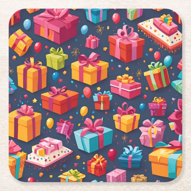 Posavasos Cuadrado De Papel Une pluie de cadeaux (Anverso)