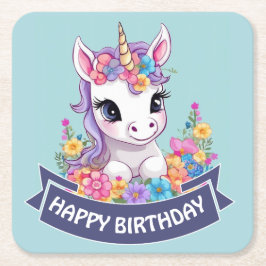 Posavasos Cuadrado De Papel Unicornio, bebé mágico dulce