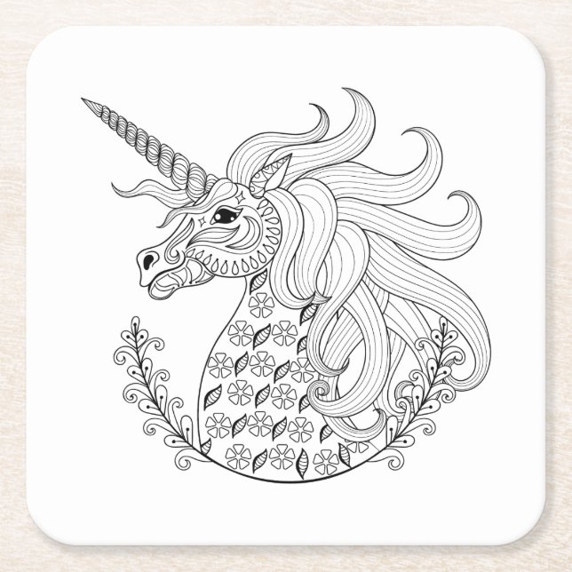Posavasos Cuadrado De Papel Unicornio inspirado (Anverso)