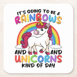 Posavasos Cuadrado De Papel Unicornio Lindo Arcoíris Divertido