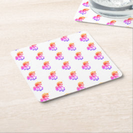 Posavasos Cuadrado De Papel Unicornio Neón
