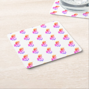 Posavasos Cuadrado De Papel Unicornio Neón