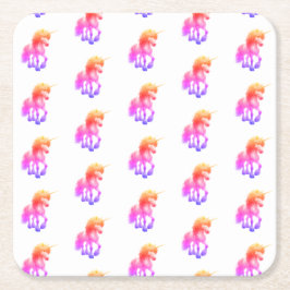 Posavasos Cuadrado De Papel Unicornio Neón