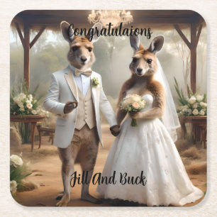 Posavasos Cuadrado De Papel "Unidos por el amor: un salto romántico por el pas