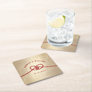 Posavasos Cuadrado De Papel Unión de nudos rojos doble felicidad Boda chino