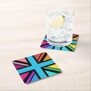 Posavasos Cuadrado De Papel Unión Jack/Bandera Multicolorizado+Diseño Negro