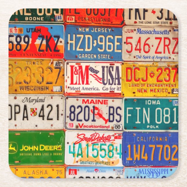 Posavasos Cuadrado De Papel United States License Plates Art America (Anverso)