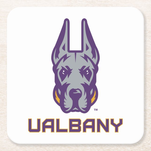Posavasos Cuadrado De Papel Universidad de Albany Great Danes (Anverso)