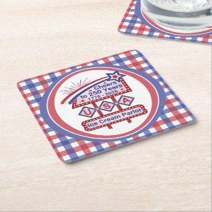 Posavasos Cuadrado De Papel USA 250 personalizado - Marquee retro patriótico