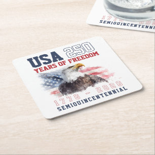 Posavasos Cuadrado De Papel USA Rojo Blanco y Azul 250 Aniversario de América