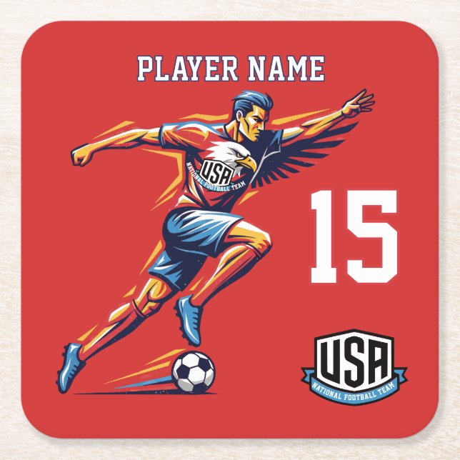 Posavasos Cuadrado De Papel USA Soccer Eagle Athlete Patriotic National Team  (Anverso)
