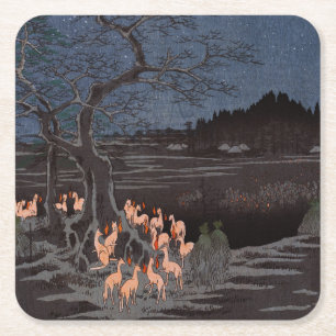 Posavasos Cuadrado De Papel Utagawa Hiroshige - Incendios por la víspera de Añ