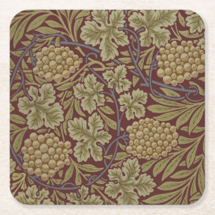 Posavasos Cuadrado De Papel Uva de Vid de William Morris Rojo Verde Arte