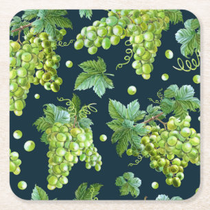 Posavasos Cuadrado De Papel Uva verde: Patrón oscuro de acuarela