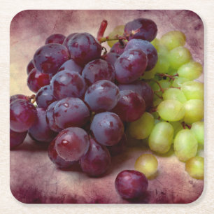 Posavasos Cuadrado De Papel Uvas Rojas Y Verdes