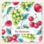 Posavasos Cuadrado De Papel Uvas verdes de frutos rojos color de agua cereza<br><div class="desc">Papel verde rojo de las uvas de las uvas Cromas de fresa,  Usar personalizar esta opción de plantilla para cambiar el texto</div>
