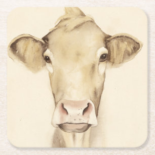 Posavasos Cuadrado De Papel Vaca de los animales el del granero de la