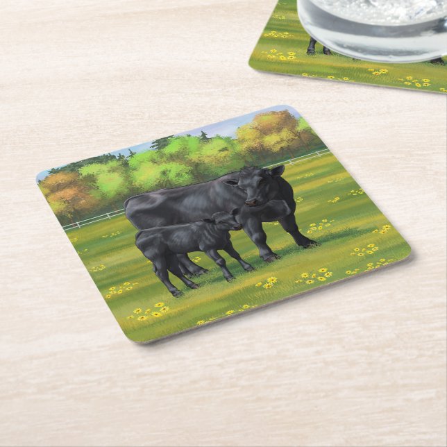 Posavasos Cuadrado De Papel Vaca negra de ángulos y ternera en salsa de verano (En perspectiva)