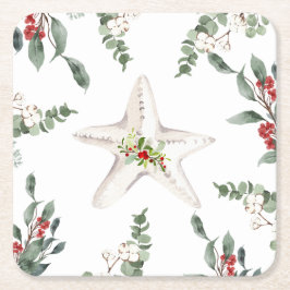 Posavasos Cuadrado De Papel Vacaciones de los Navidades de la playa de Starfis