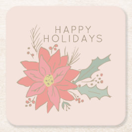 Posavasos Cuadrado De Papel Vacaciones de Poinsettia y pulverizadores