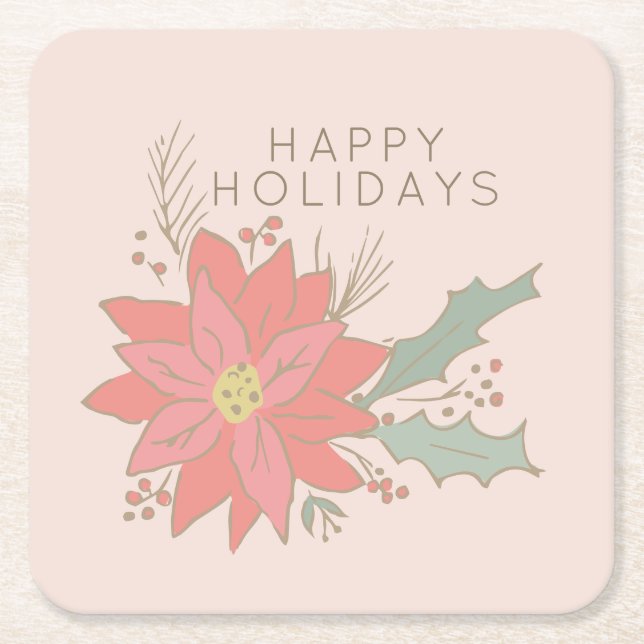Posavasos Cuadrado De Papel Vacaciones de Poinsettia y pulverizadores (Anverso)