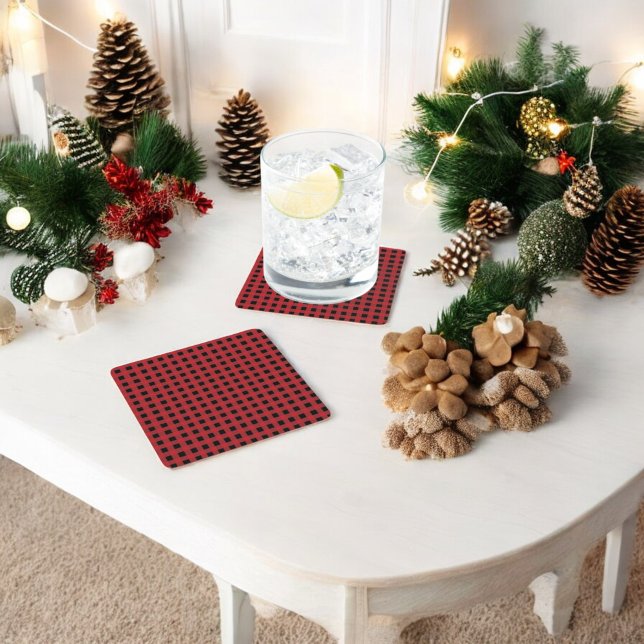 Posavasos Cuadrado De Papel Vacaciones de Red Buffalo Plaid (Subido por el creador)