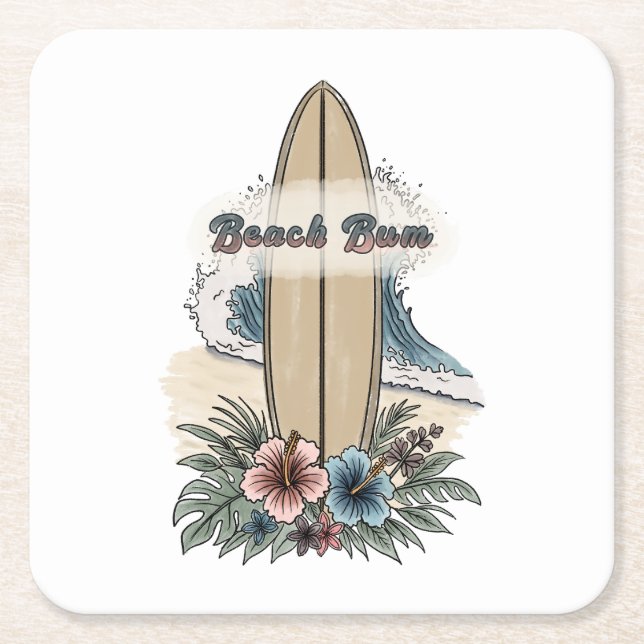 Posavasos Cuadrado De Papel Vago de la playa (Anverso)