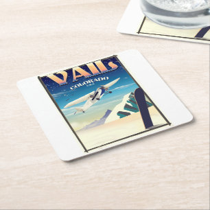 Posavasos Cuadrado De Papel Vail Colorado poster de viajes vintage