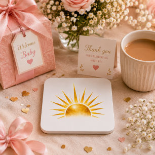 Posavasos Cuadrado De Papel Vajilla para fiesta de Amanecer Dorado Cálido