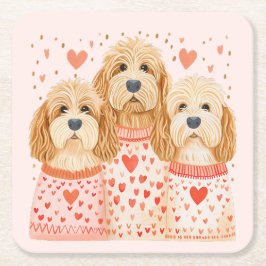 Posavasos Cuadrado De Papel Valentine Goldendoodle Dogs