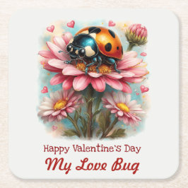 Posavasos Cuadrado De Papel  Valentine Love Bug on Blossoms Rose