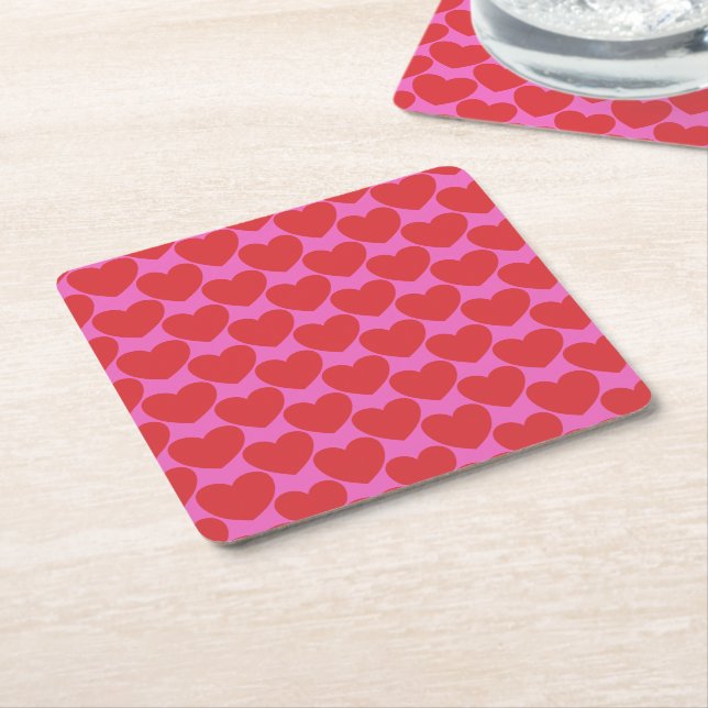 Posavasos Cuadrado De Papel Valentine's Day Pink and Red Heart Pattern Party (En perspectiva)