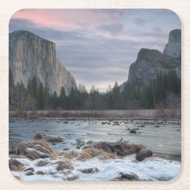 Posavasos Cuadrado De Papel Valle de Yosemite (Anverso)