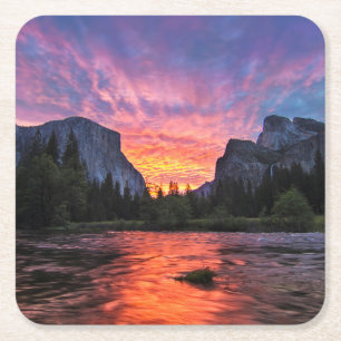 Posavasos Cuadrado De Papel Valle vibrante del cielo el Yosemite