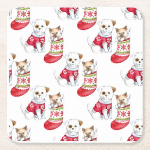 Posavasos Cuadrado De Papel Valores de perros y gatos de navidades