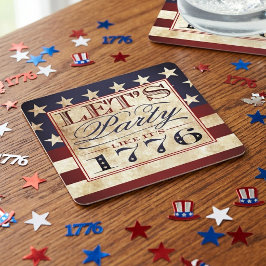 Posavasos Cuadrado De Papel Vámonos de fiesta como si fuera 1776 | Vintage 4 d