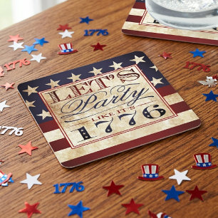 Posavasos Cuadrado De Papel Vámonos de fiesta como si fuera 1776 Vintage 4 d