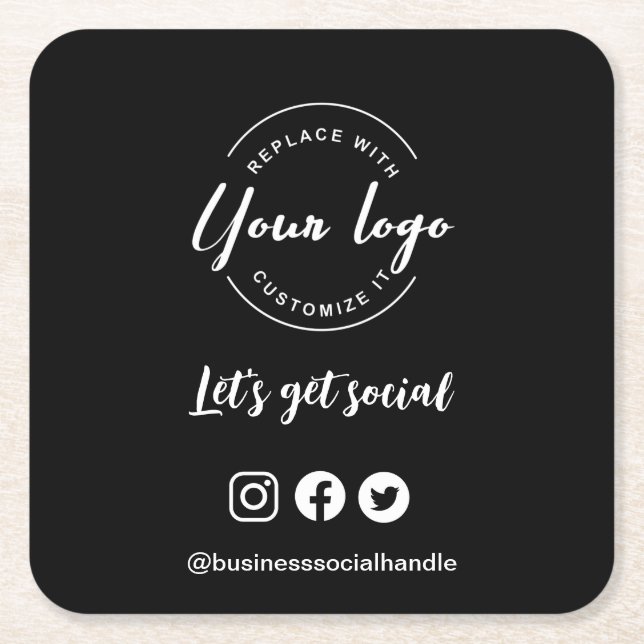 Posavasos Cuadrado De Papel Vamos a conseguir el logo social Sitio web de medi (Anverso)