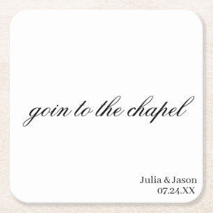 Posavasos Cuadrado De Papel Vamos a la Capilla Boda Personalizada Simple Moder