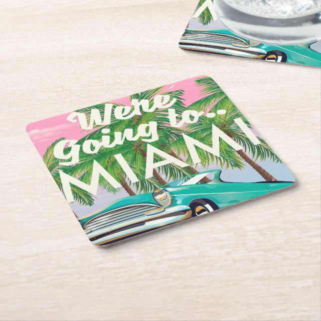 Posavasos Cuadrado De Papel Vamos a Miami (En perspectiva)