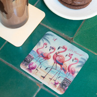 Posavasos Cuadrado De Papel Vamos Flamingle Beach Birthday Bash