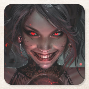 Posavasos Cuadrado De Papel Vampiro femenino sonriendo con un orb