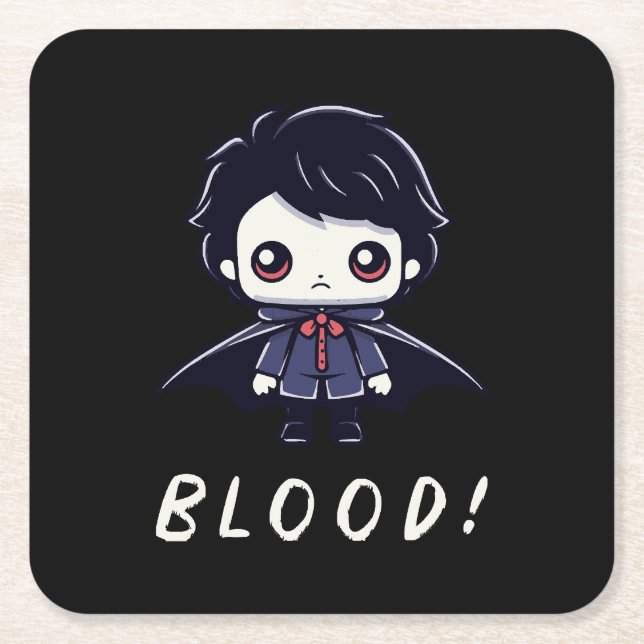 Posavasos Cuadrado De Papel Vampiro niño (Anverso)