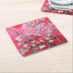 Posavasos Cuadrado De Papel Van Gogh Almond Blossoms azul rojo<br><div class="desc">Flores de almendras de Vincent Van Gogh alteración del color copyright 2Sweet4wordsDiseños/ PureVintage Love Consiga la belleza de la querida Florencia de Almendros de Van Gogh en los colores que concuerdan con su casa.</div>