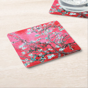 Posavasos Cuadrado De Papel Van Gogh Almond Blossoms azul rojo