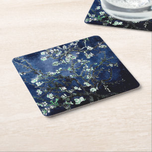 Posavasos Cuadrado De Papel Van Gogh Almond Blossoms Midnight Blue
