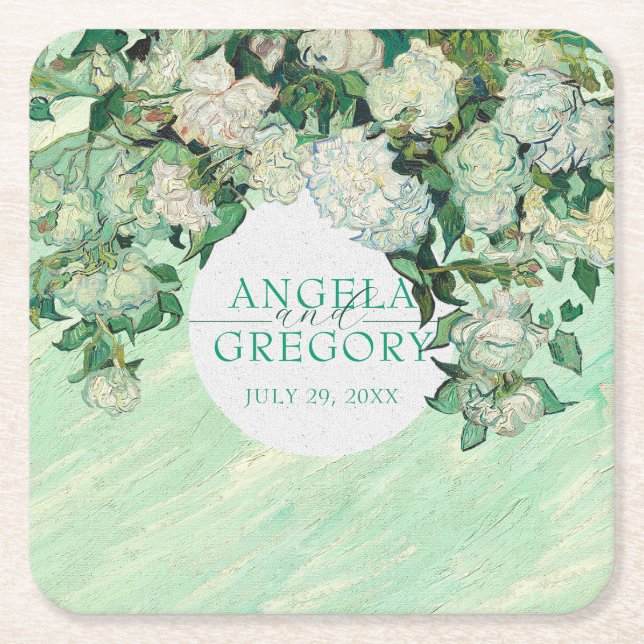 Posavasos Cuadrado De Papel Van Gogh Roses Wedding Paper Coaster (Anverso)
