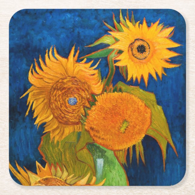 Posavasos Cuadrado De Papel Van Gogh Sunflowers (Anverso)